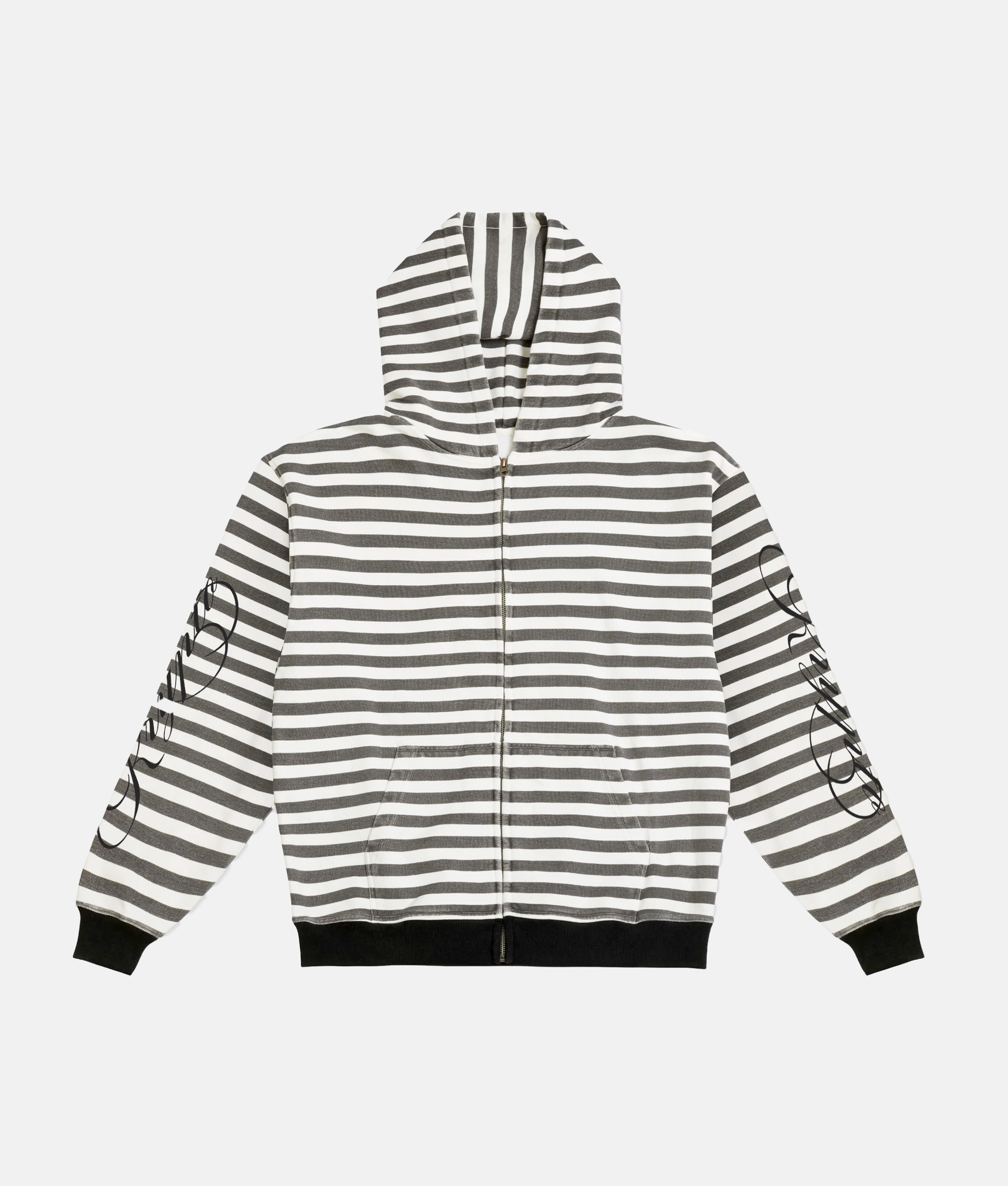 WHITE AND BLACK STRIPE ZIP UP HOODIE