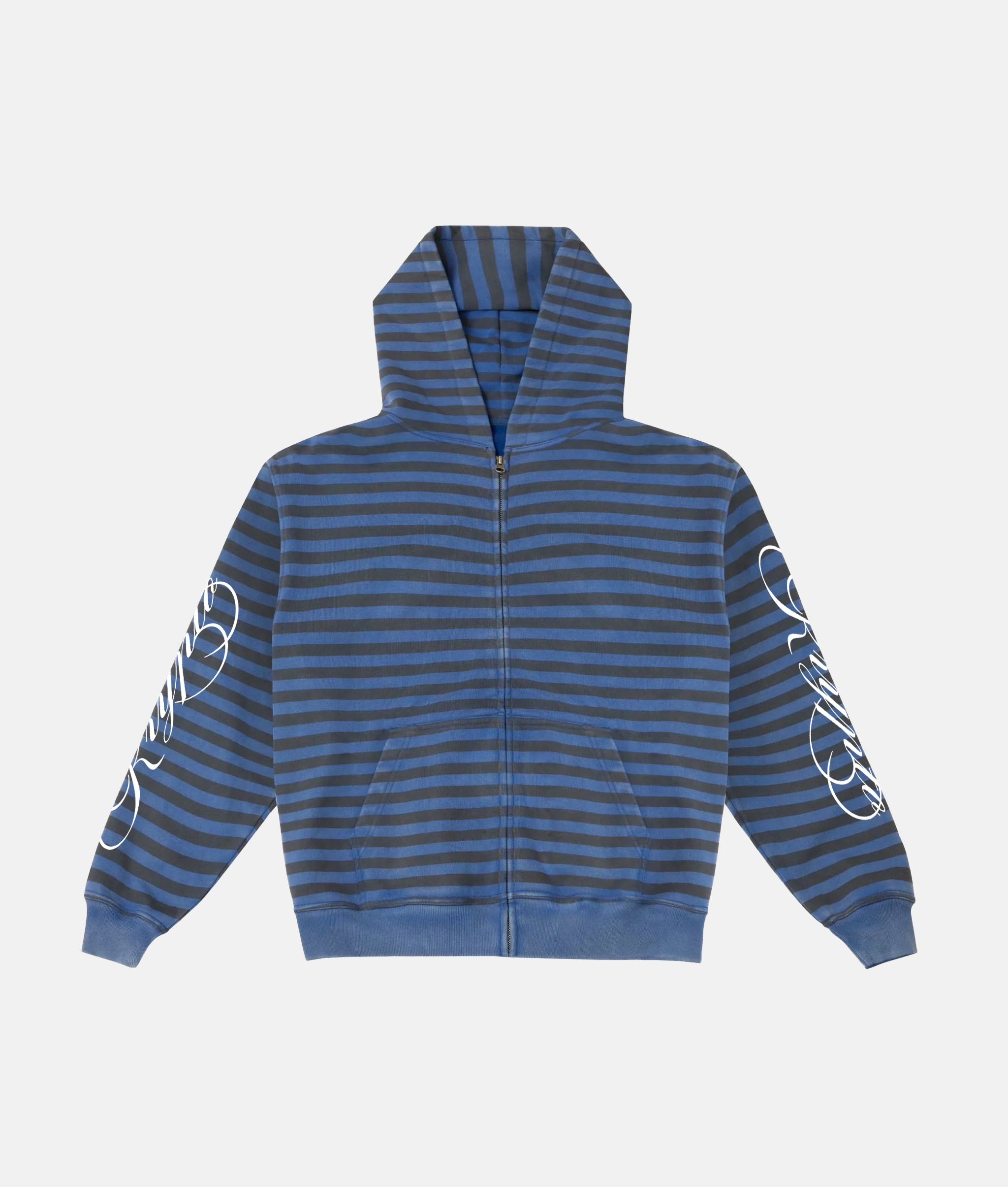 BLUE AND BLACK STRIPE ZIP UP HOODIE