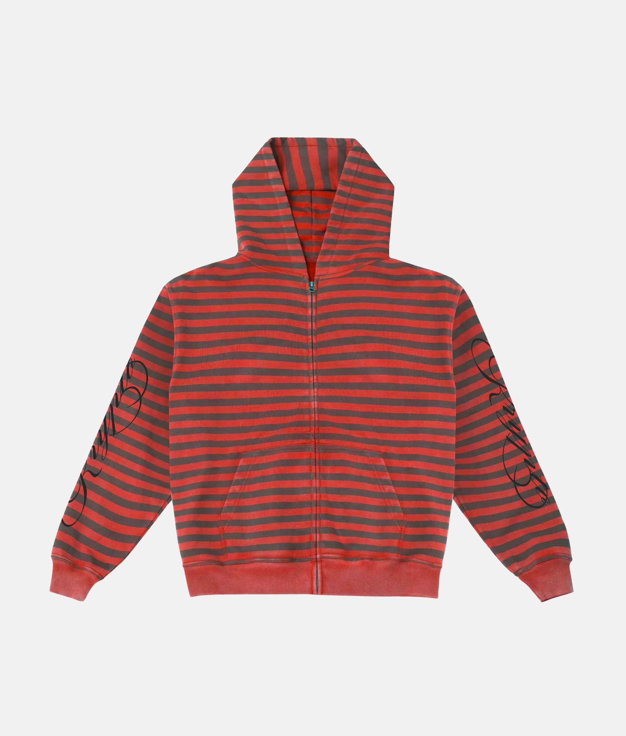 RED AND BLACK STRIPE ZIP UP HOODIE